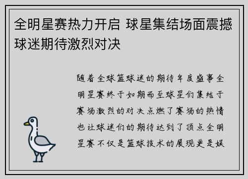 全明星赛热力开启 球星集结场面震撼球迷期待激烈对决